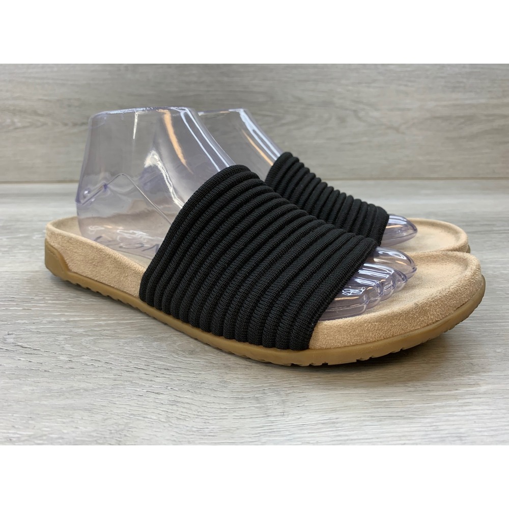 Vionic Women's Knit Slide Sandals Black Tan Orthotic Comfort 9.5 Casual Shoes